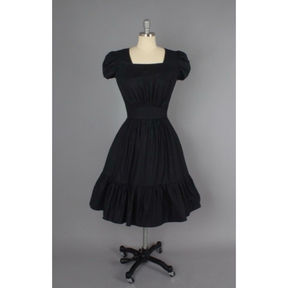HeartsandFound Ava Dress In Black Swiss Dot Cotton Large